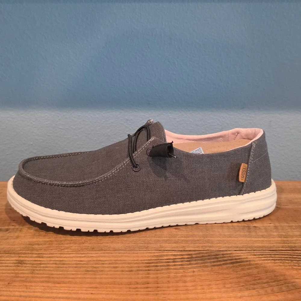 Hey Dude Womens Wendy Chambray Loafers Grey Canvas Slip On Casual Shoes Size 10 - Picture 9 of 12